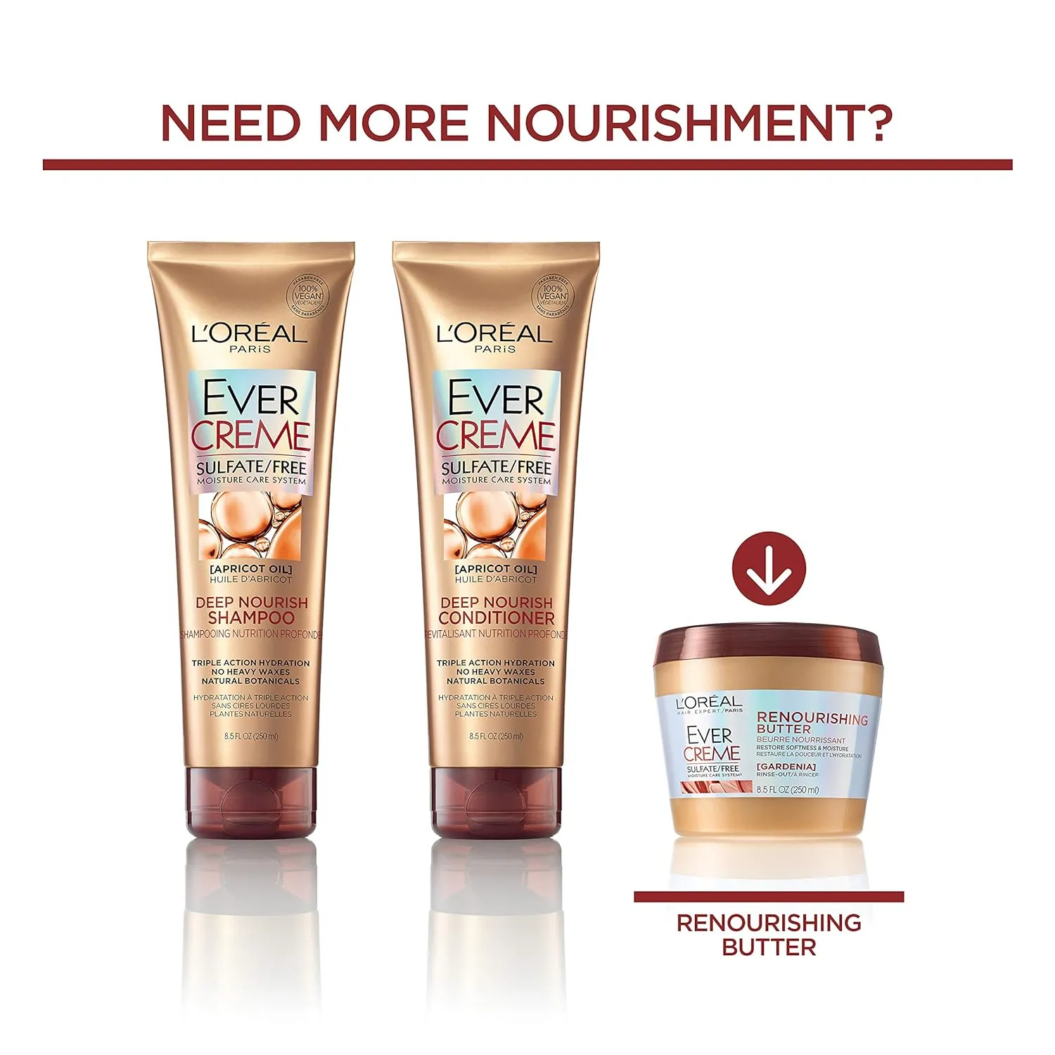 L’Oréal Paris Hair Care Evercreme Sulfate Free Deep Nourish Shampoo, 3 Count