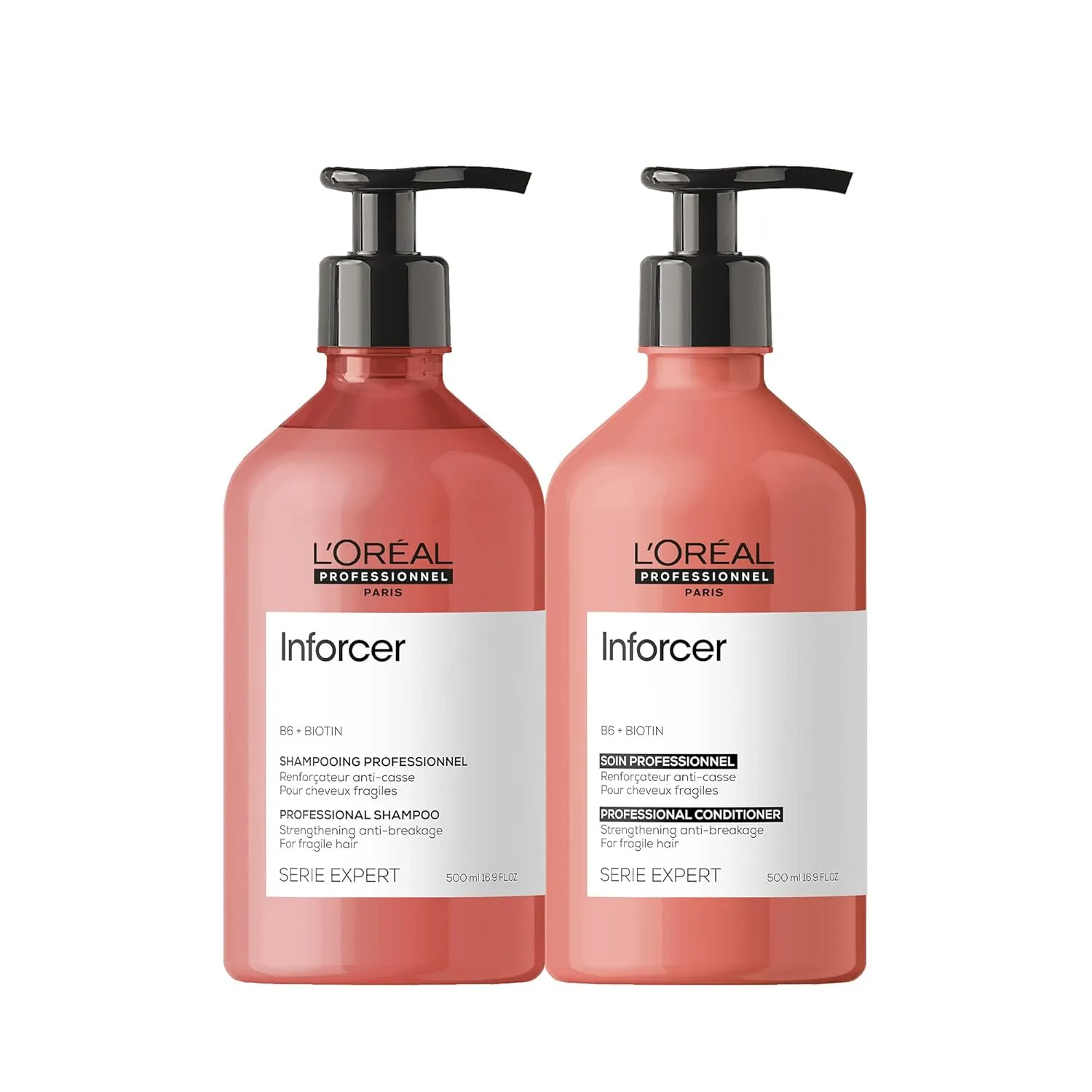 L'Oréal Professionnel Inforcer Strengthening Shampoo & Conditioner Set - Prevents Breakage and Adds Softness For Weak, Fragile & Damaged Hair, With Biotin