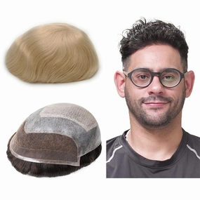 Lordhair French Lace Front Hair Toupee for Men 0.1mm Injected Thin PU Skin Base Attached with Diamond Lace Hair Pieces Systems 8x10 Inches, Light Blond Color 22