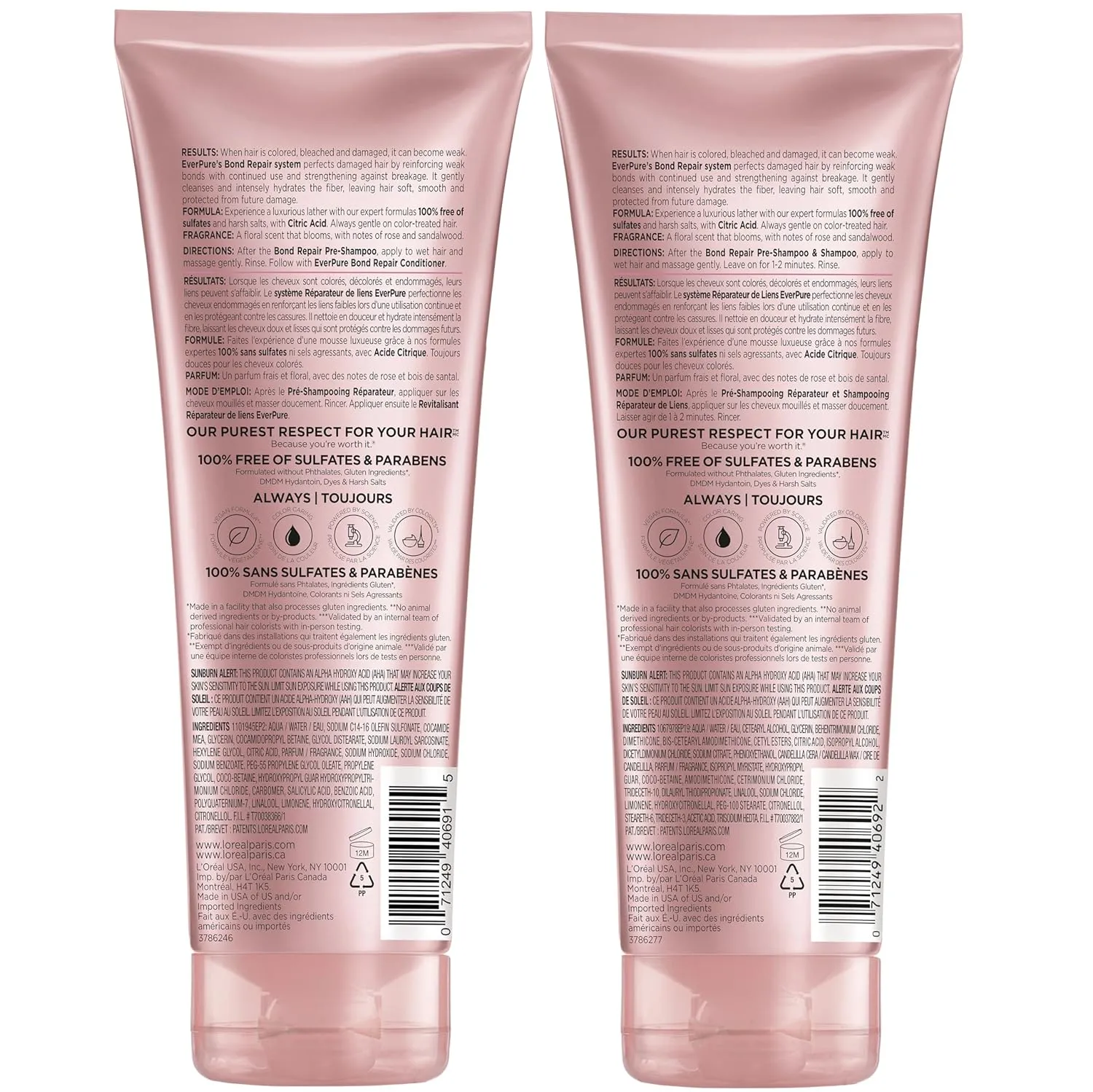 L'Oreal Paris EverPure Sulfate-Free Vegan Hair Care Kit - Shampoo and Conditioner to Strengthen and Repair Hair Bonds (Packaging May Vary)