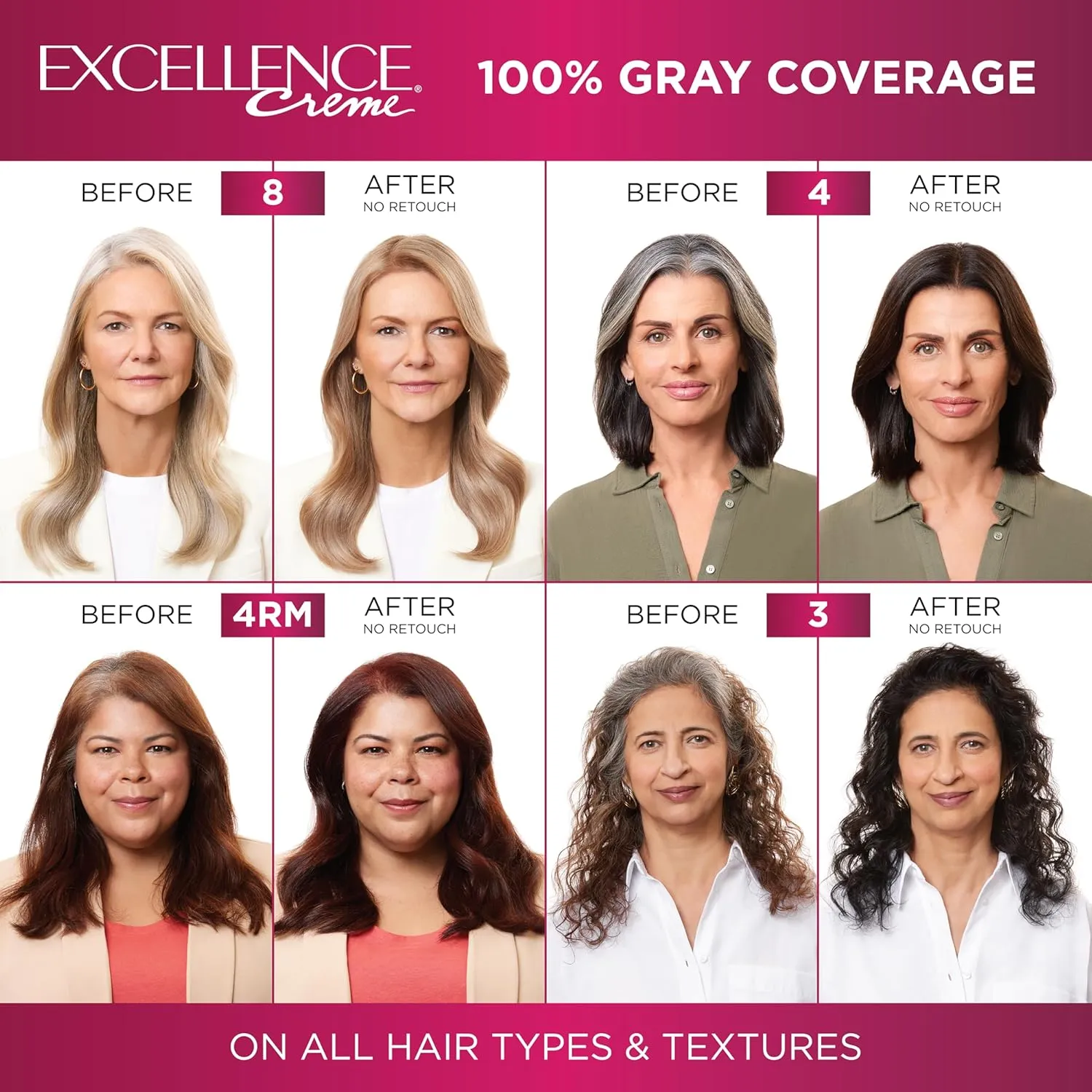 L'Oreal Paris Excellence Creme Permanent Hair Color, 4 Dark Brown, 100 percent Gray Coverage Hair Dye, Pack of 2