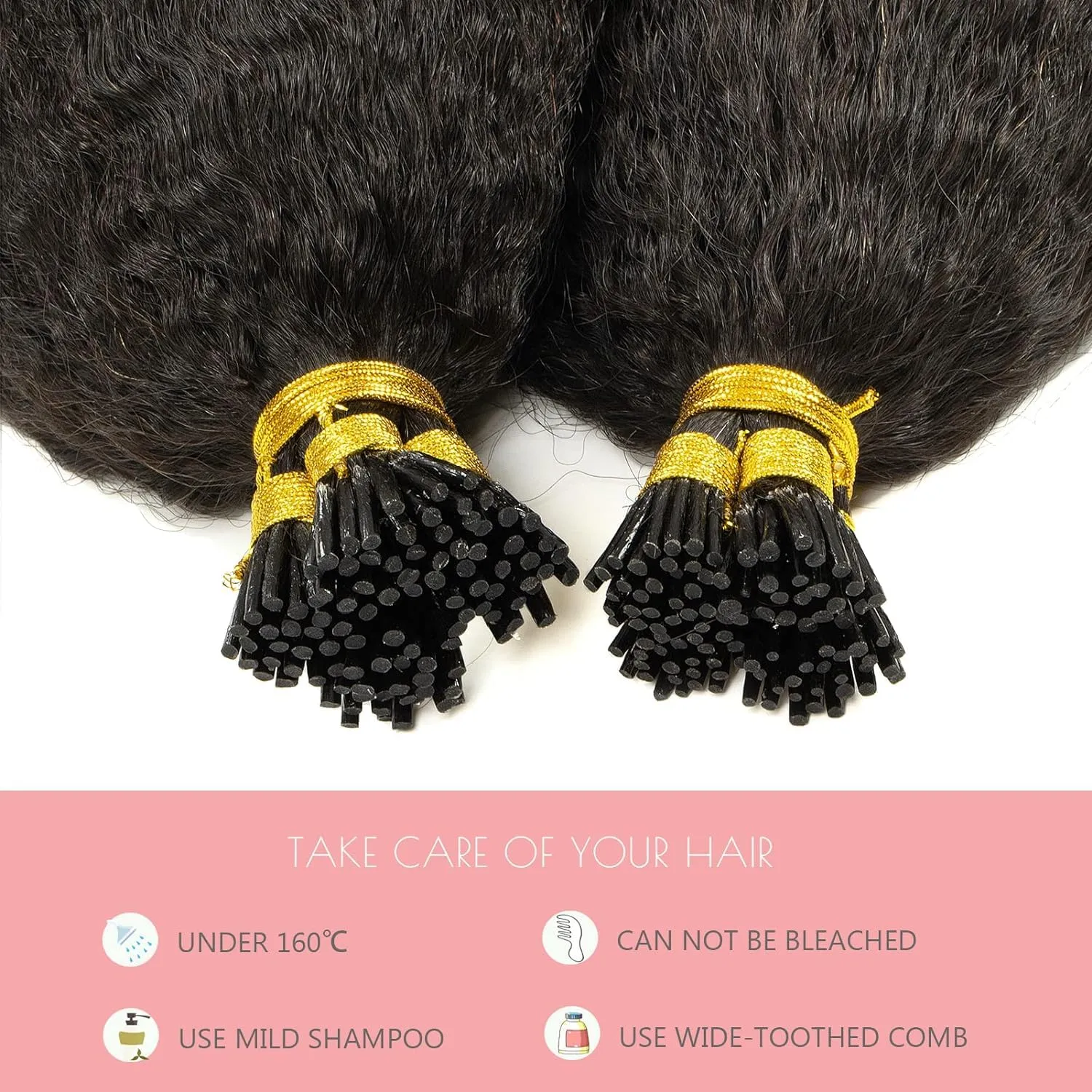 Loxxy I Tip Kinky Straight Human Hair Extensions for Natural Hair 14 inch Black Hair Extensions Itips Human Hair Brazilian Virgin Pre Bonded Kinky Keratin Stick 50strands 40grams Per Pack
