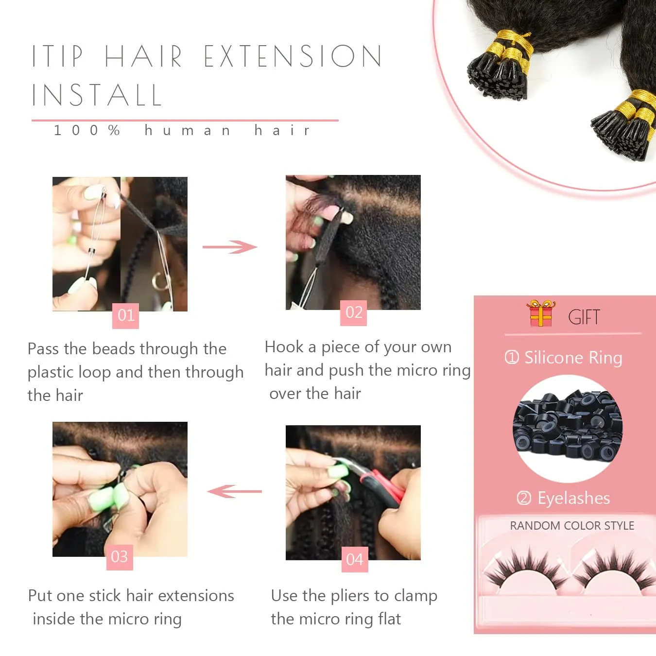 Loxxy I Tip Kinky Straight Human Hair Extensions for Natural Hair 14 inch Black Hair Extensions Itips Human Hair Brazilian Virgin Pre Bonded Kinky Keratin Stick 50strands 40grams Per Pack