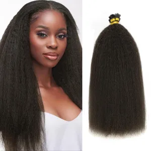 Loxxy I Tip Kinky Straight Human Hair Extensions for Natural Hair 14 inch Black Hair Extensions Itips Human Hair Brazilian Virgin Pre Bonded Kinky Keratin Stick 50strands 40grams Per Pack