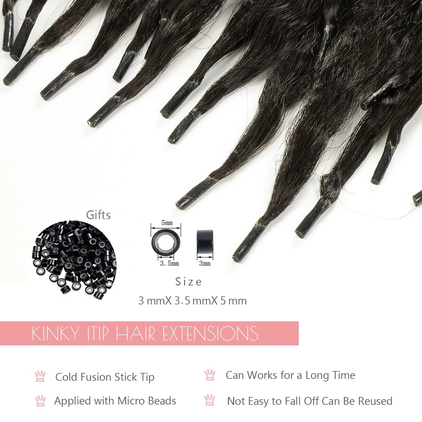 Loxxy I Tip Kinky Straight Human Hair Extensions for Natural Hair 14 inch Black Hair Extensions Itips Human Hair Brazilian Virgin Pre Bonded Kinky Keratin Stick 50strands 40grams Per Pack