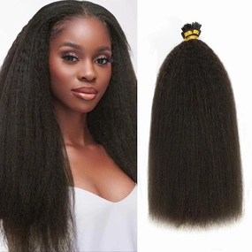 Loxxy Hair Extensions Real Human Hair I Tips Kinky Straight Cold Fusion Itip Human Hair Extensions for Black Women Natural Black I-Tip Extensions For Thin Hair 50grams 50strands 16 Inch