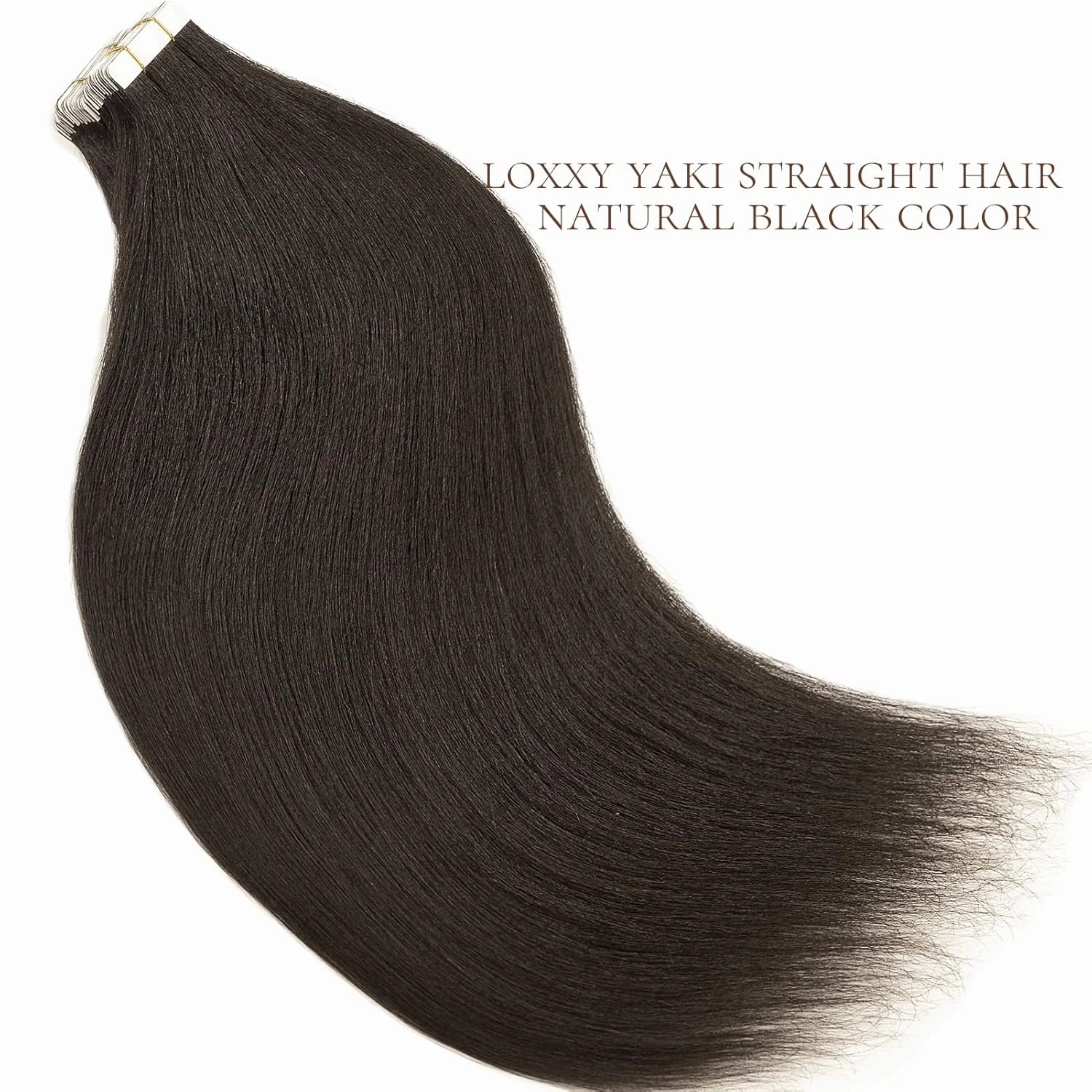 Loxxy Light Yaki Tape in Hair Extensions - Real Human Hair, Full Head, Thick, Soft, Shiny, Invisible Kinky Straight - Natural Black, 20pcs, 50g, 16 Inch