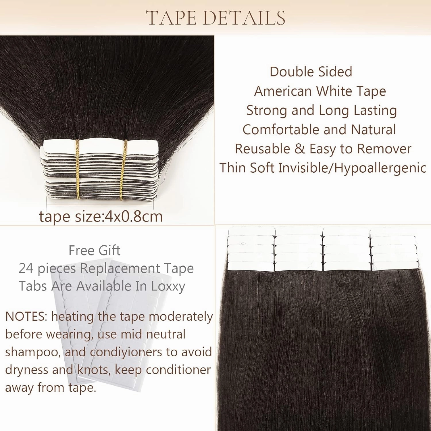 Loxxy Light Yaki Tape in Hair Extensions - Real Human Hair, Full Head, Thick, Soft, Shiny, Invisible Kinky Straight - Natural Black, 20pcs, 50g, 16 Inch
