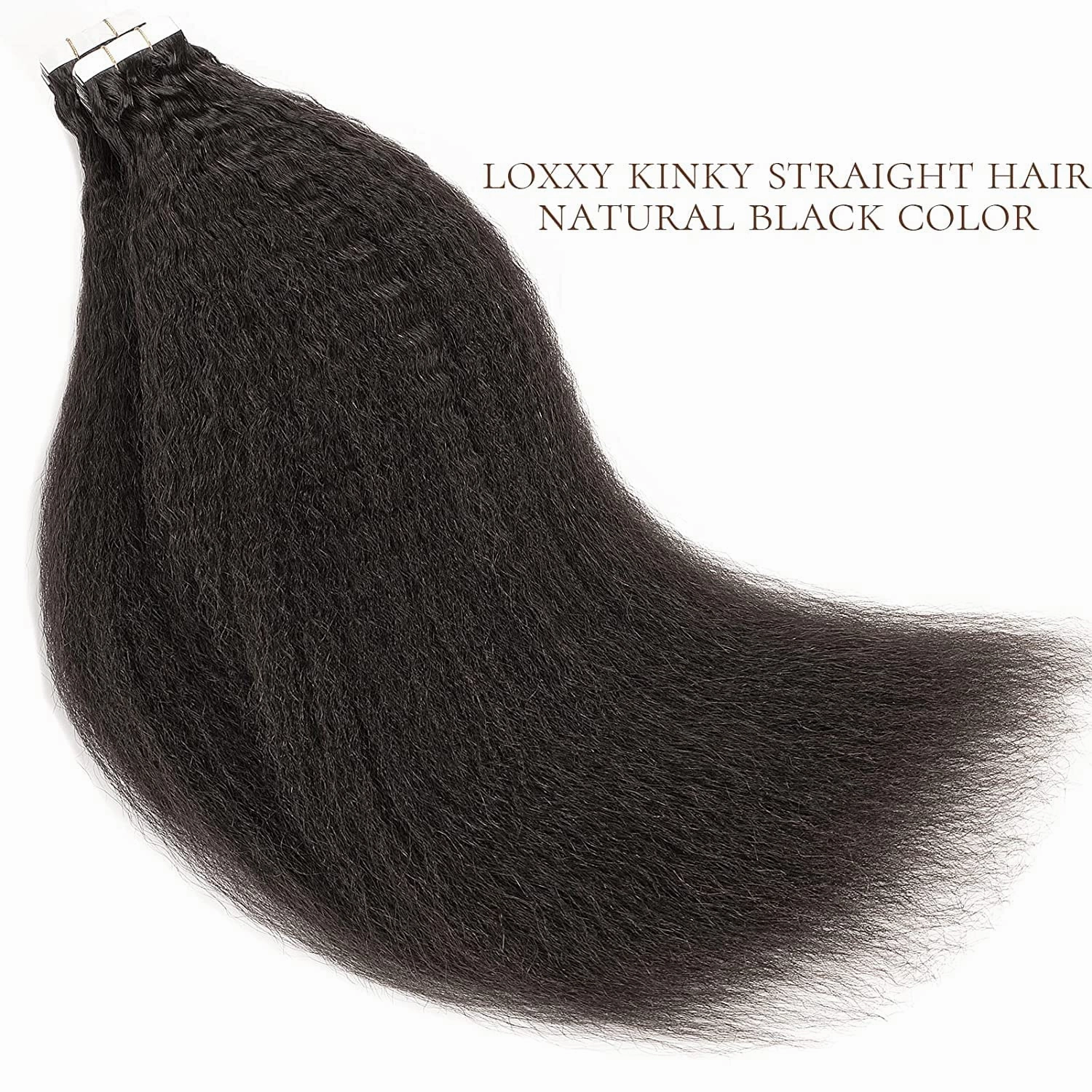 Loxxy Tape in Hair Extensions Real Human Hair for Black Women Short Hair Natural Color Brazilian Kinky Straight Human Hair Tape ins Full Thick Double Sided 16inch 20pcs 50g Glue on Hair Extensions