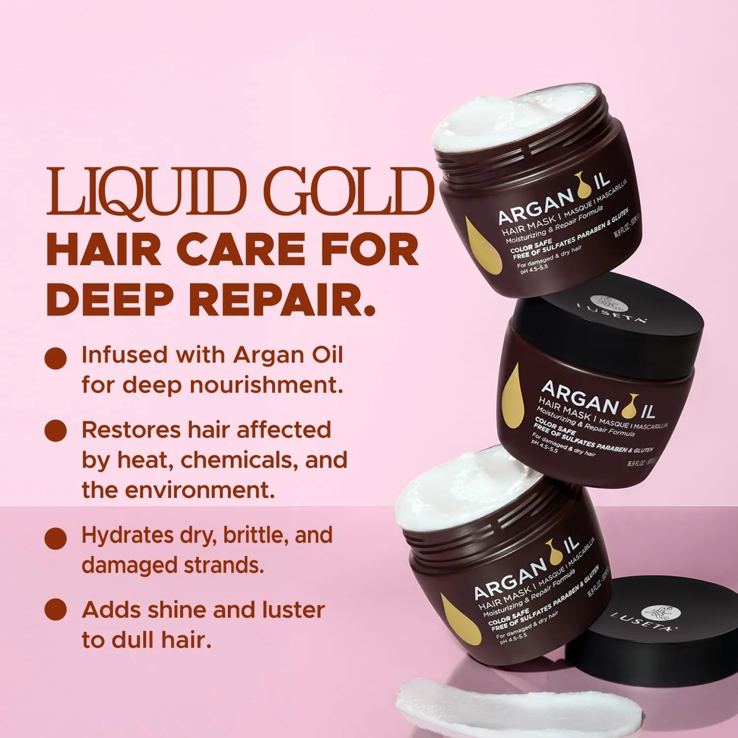 Luseta Argan Oil Hair Mask for Damaged Hair Deep Conditioning Thickening for Thin Hair Hydrate for Dry Hair 16.9 oz
