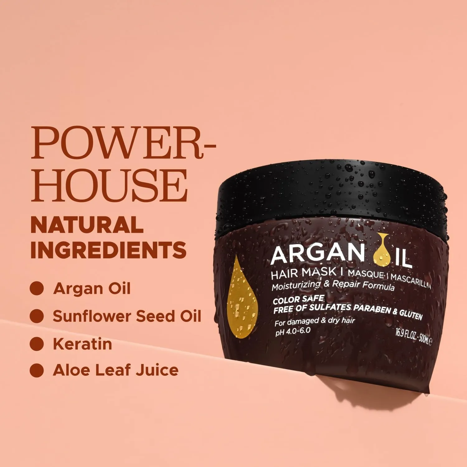 Luseta Argan Oil Hair Mask for Damaged Hair Deep Conditioning Thickening for Thin Hair Hydrate for Dry Hair 16.9 oz