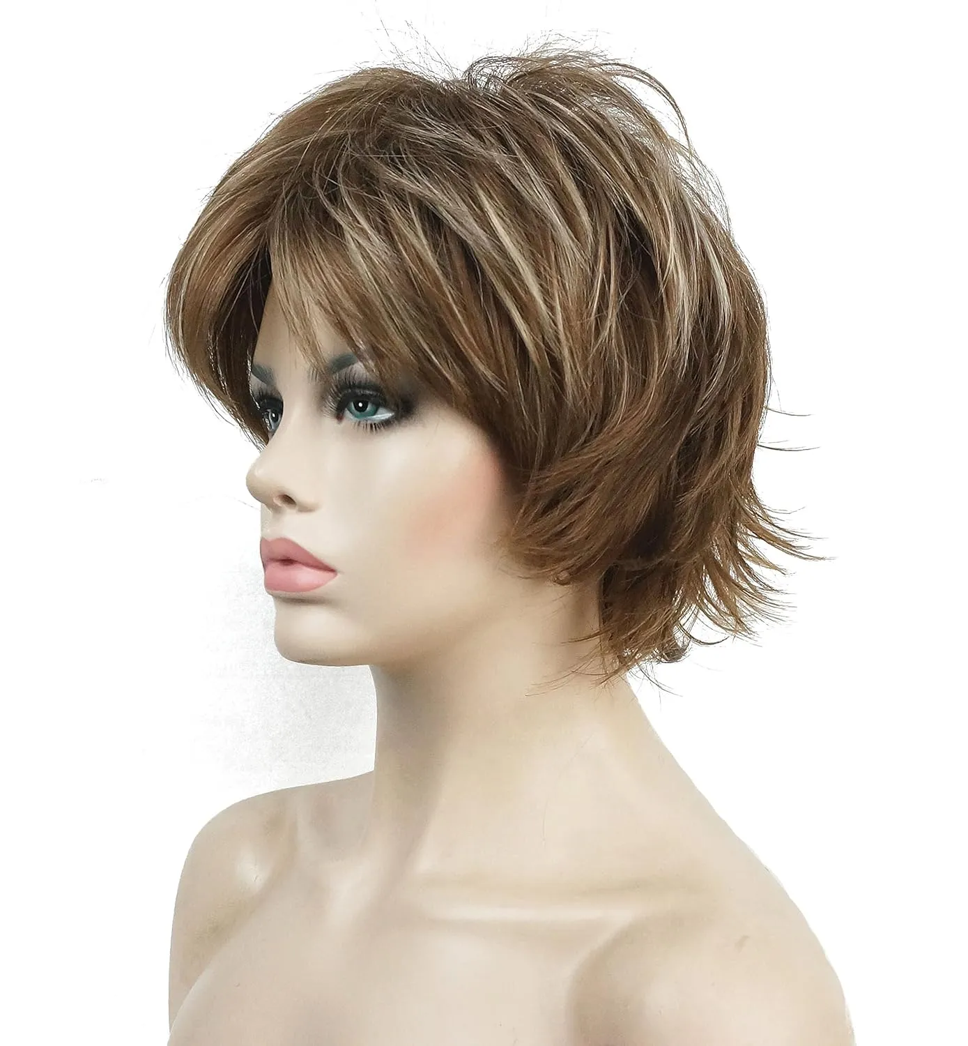 Lydell Short Layered Shaggy Full Synthetic Wig Wigs 12TT26 Brown Highlights