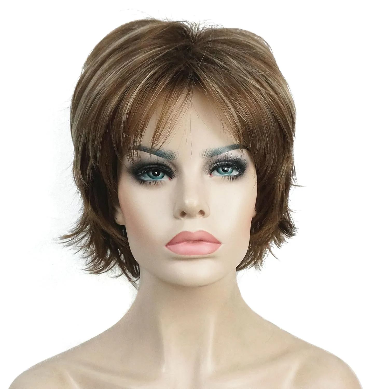 Lydell Short Layered Shaggy Full Synthetic Wig Wigs 12TT26 Brown Highlights
