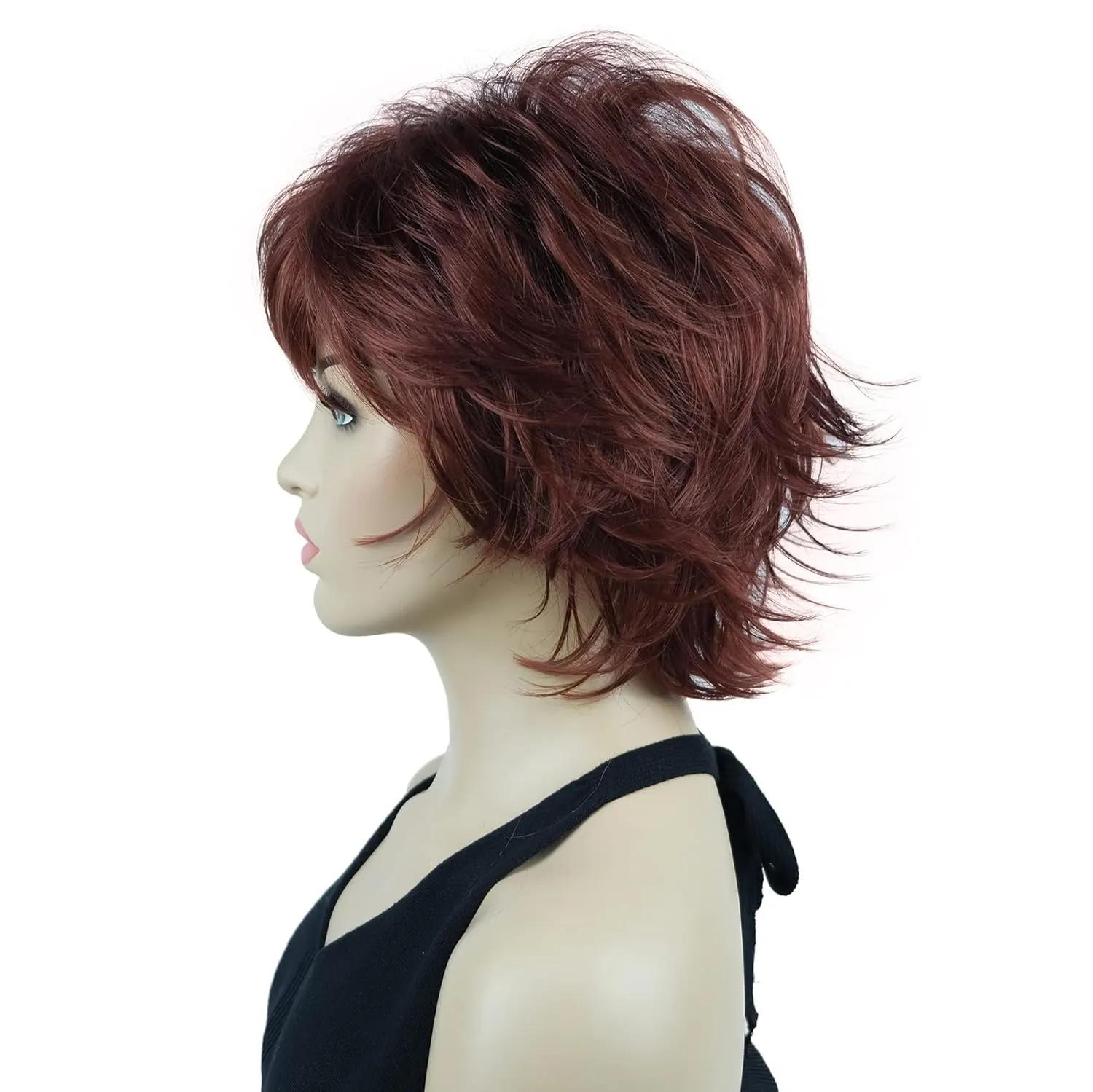 Lydell Short Layered Shaggy Wavy Full Synthetic Wigs (131 Burgundy Red)