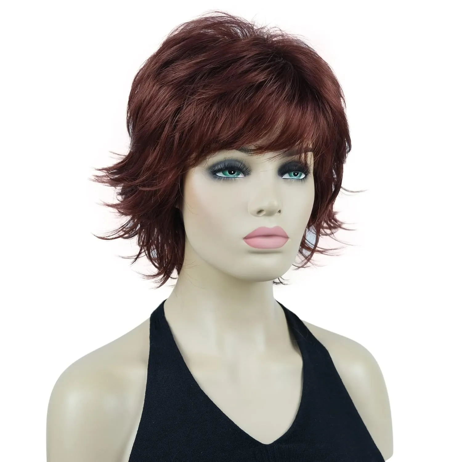 Lydell Short Layered Shaggy Wavy Full Synthetic Wigs (131 Burgundy Red)