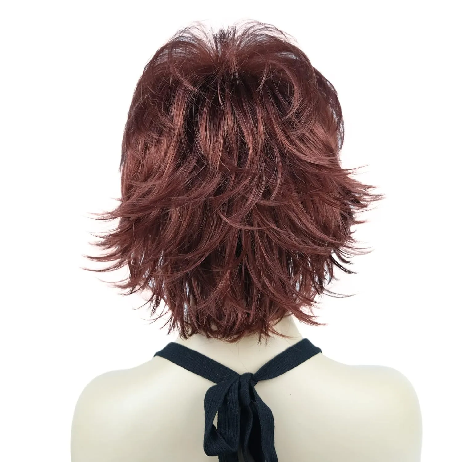 Lydell Short Layered Shaggy Wavy Full Synthetic Wigs (131 Burgundy Red)