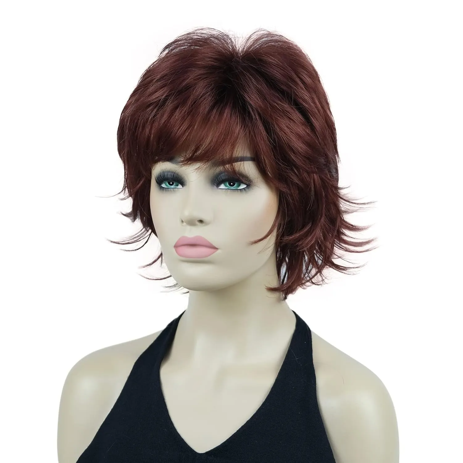 Lydell Short Layered Shaggy Wavy Full Synthetic Wigs (131 Burgundy Red)