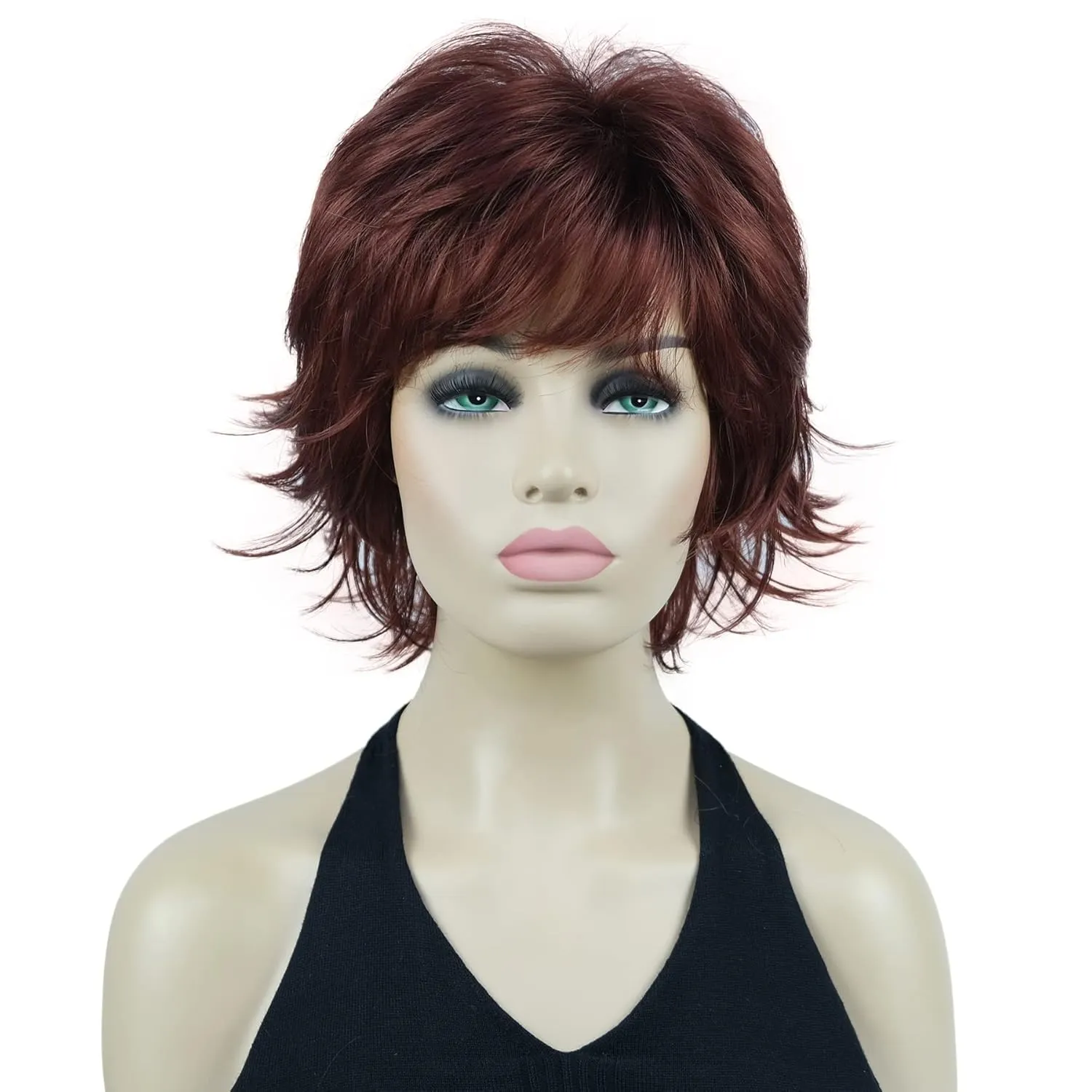 Lydell Short Layered Shaggy Wavy Full Synthetic Wigs (131 Burgundy Red)