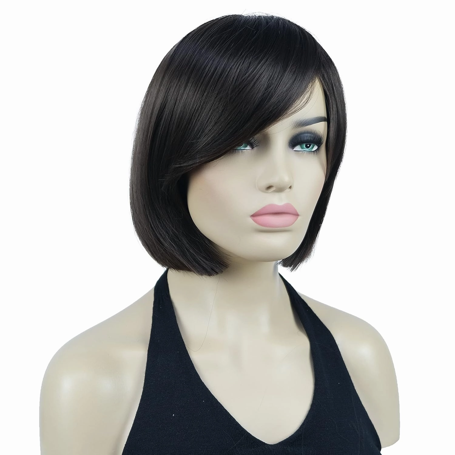 Lydell 8" Straight Short Wigs Bob Hair with Bangs Cute Central Dot Top Heat Resistant Synthetic Wigs (Chestnut Brown)