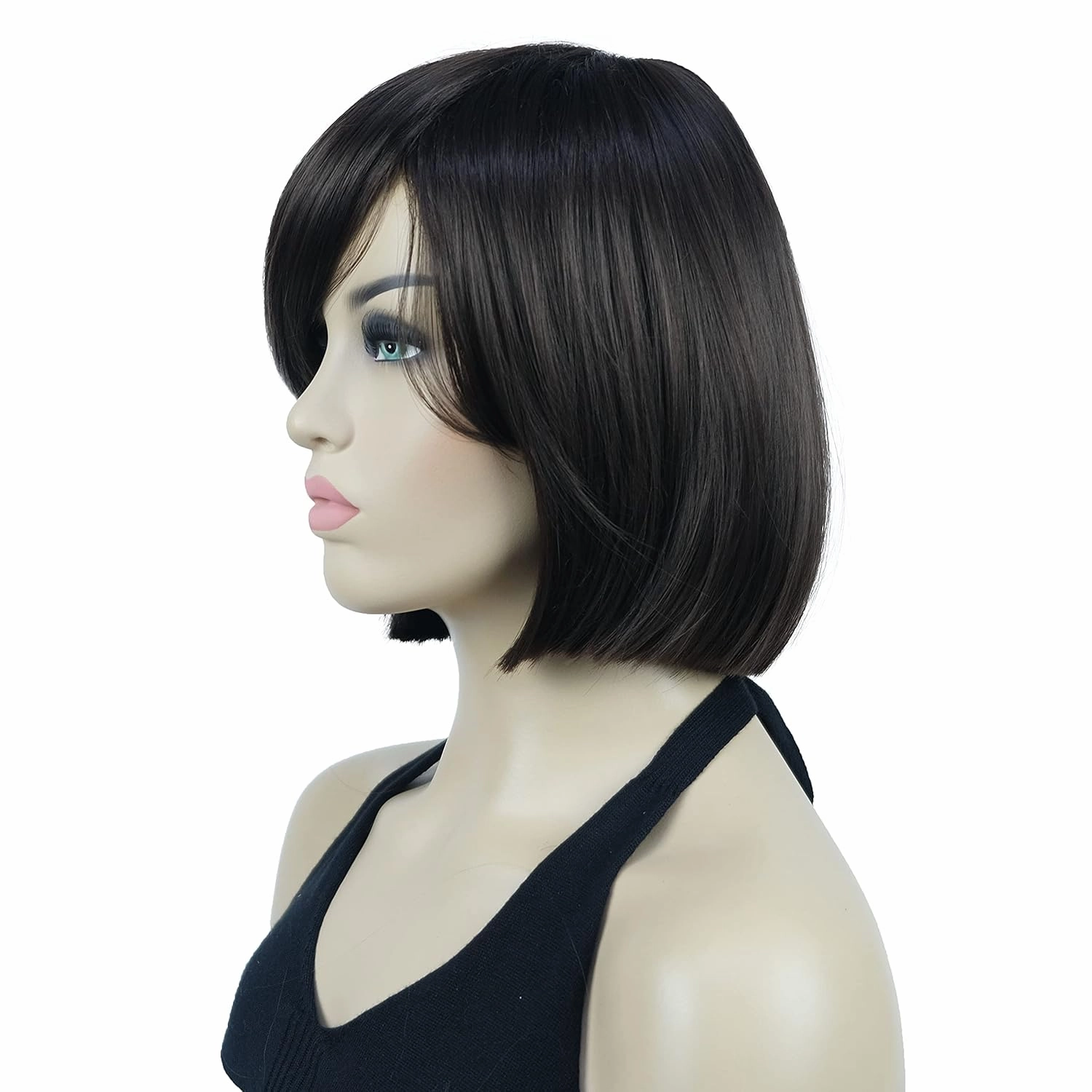 Lydell 8" Straight Short Wigs Bob Hair with Bangs Cute Central Dot Top Heat Resistant Synthetic Wigs (Chestnut Brown)