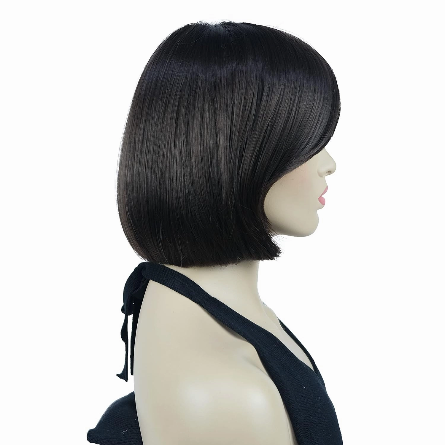 Lydell 8" Straight Short Wigs Bob Hair with Bangs Cute Central Dot Top Heat Resistant Synthetic Wigs (Chestnut Brown)