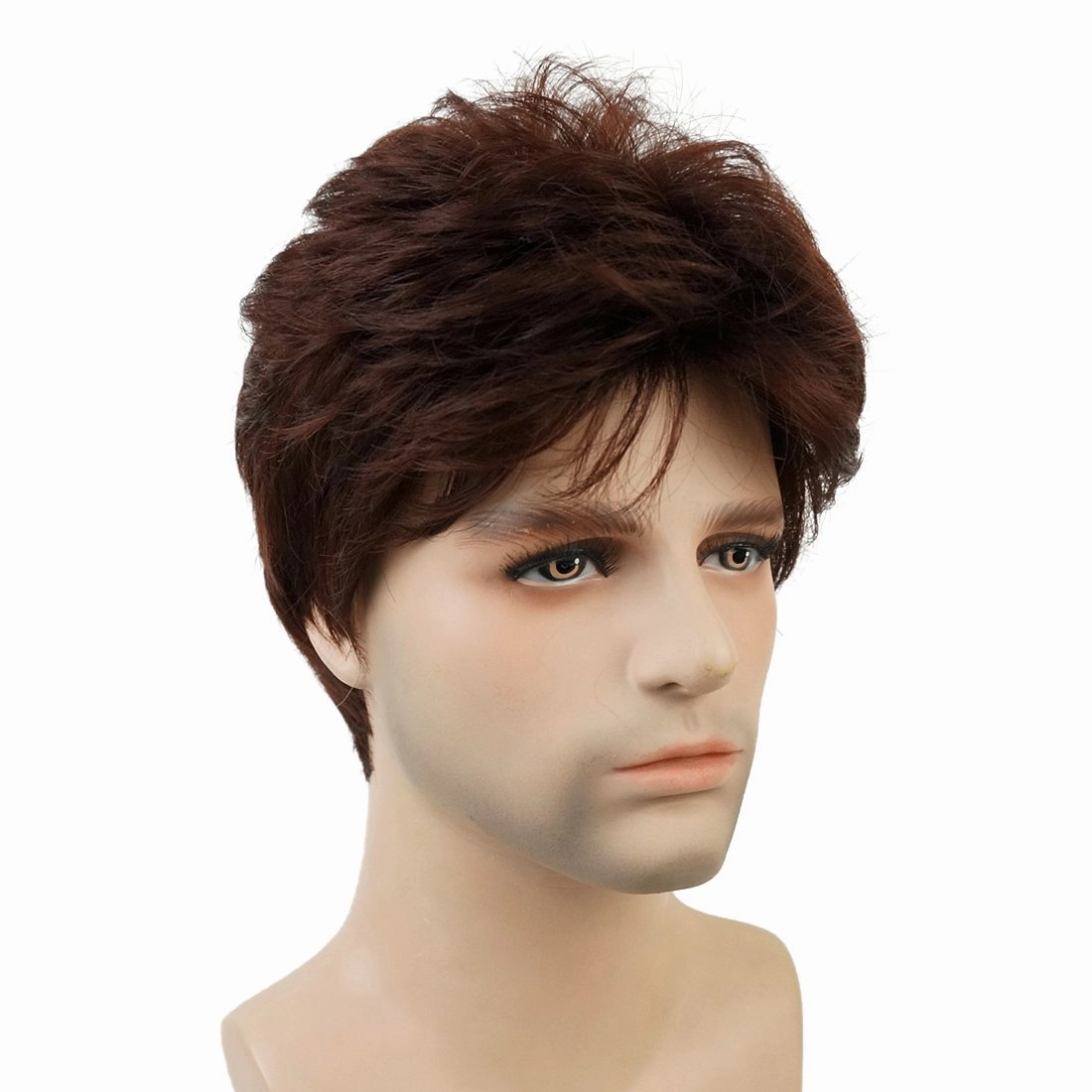 Lydell Men Wig Natural Short Straight Hair Synthetic Full Wigs (33 Dark Auburn)