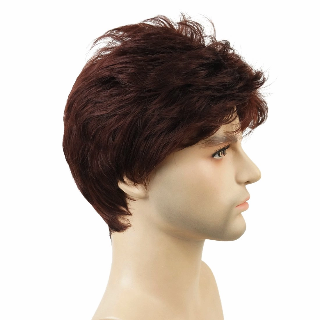 Lydell Men Wig Natural Short Straight Hair Synthetic Full Wigs (33 Dark Auburn)