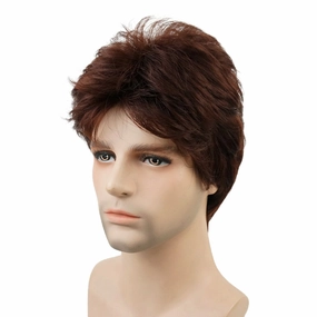 Lydell Men Wig Natural Short Straight Hair Synthetic Full Wigs (33 Dark Auburn)