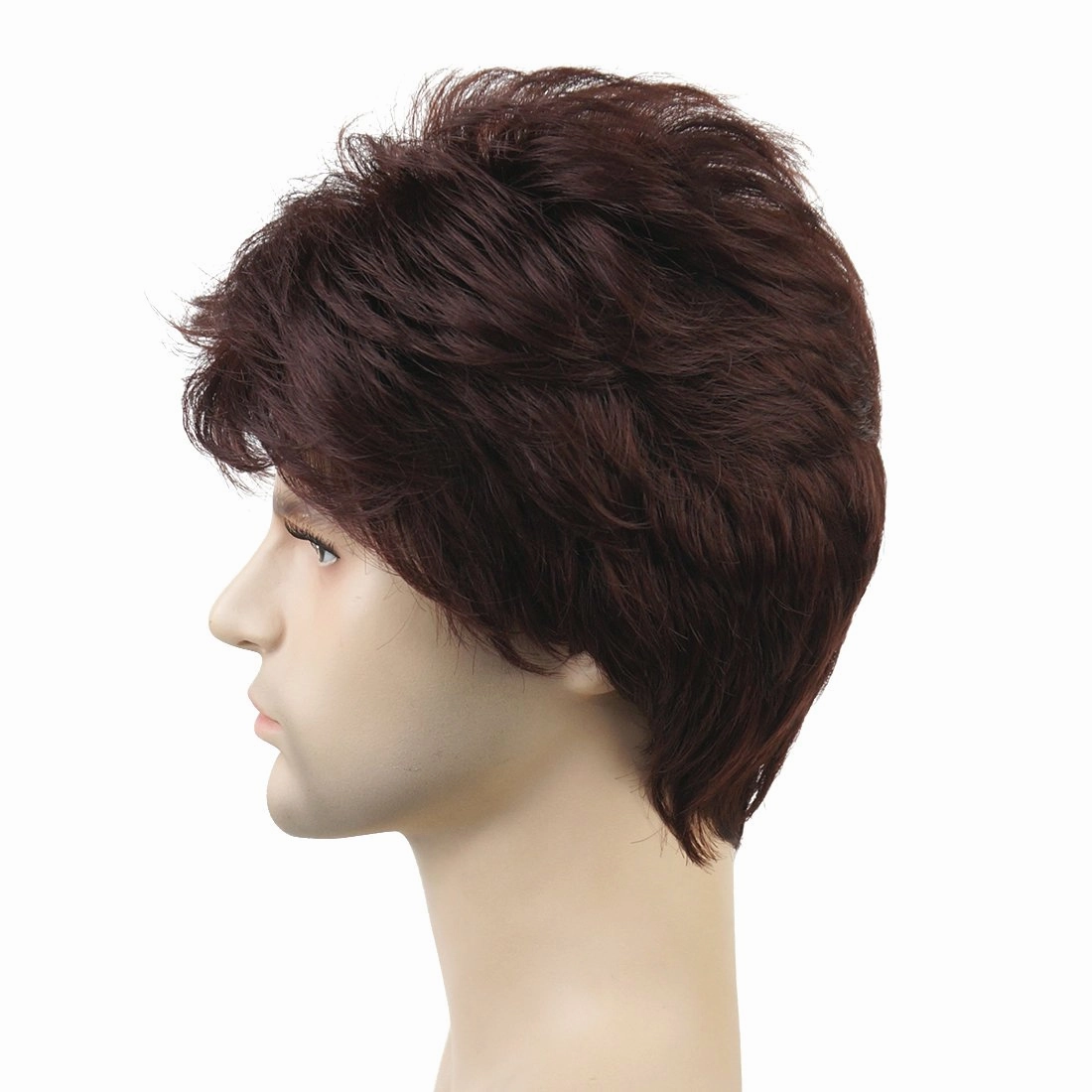 Lydell Men Wig Natural Short Straight Hair Synthetic Full Wigs (33 Dark Auburn)