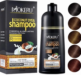 Maani MOKERU Professional Argan COCONUT Oil Hair Dye Color Shampoo 500 ML: Instant Fast Acting Long Lasting for Gray Magic Colors in Minutes–Long (BLACK), 16 Ounce (Pack of 1)