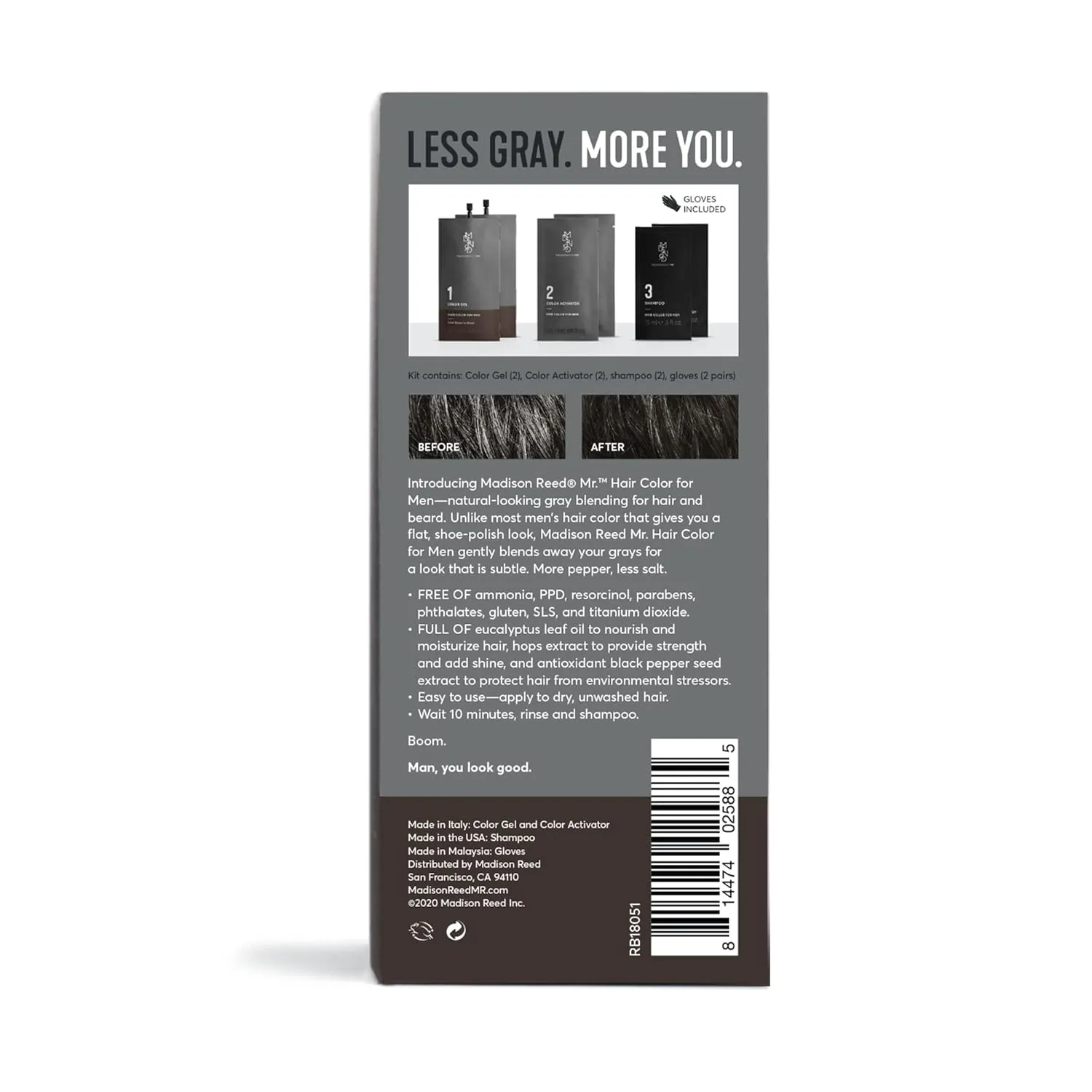 Madison Reed Mr. Hair Color for Men, Dark Brown to Black Demi-Permanent Hair Dye, Reduces Grays in 15 Minutes For Hair & Beard, Nourishing & Strengthening, Keratin & Argan Oil, 2 Applications