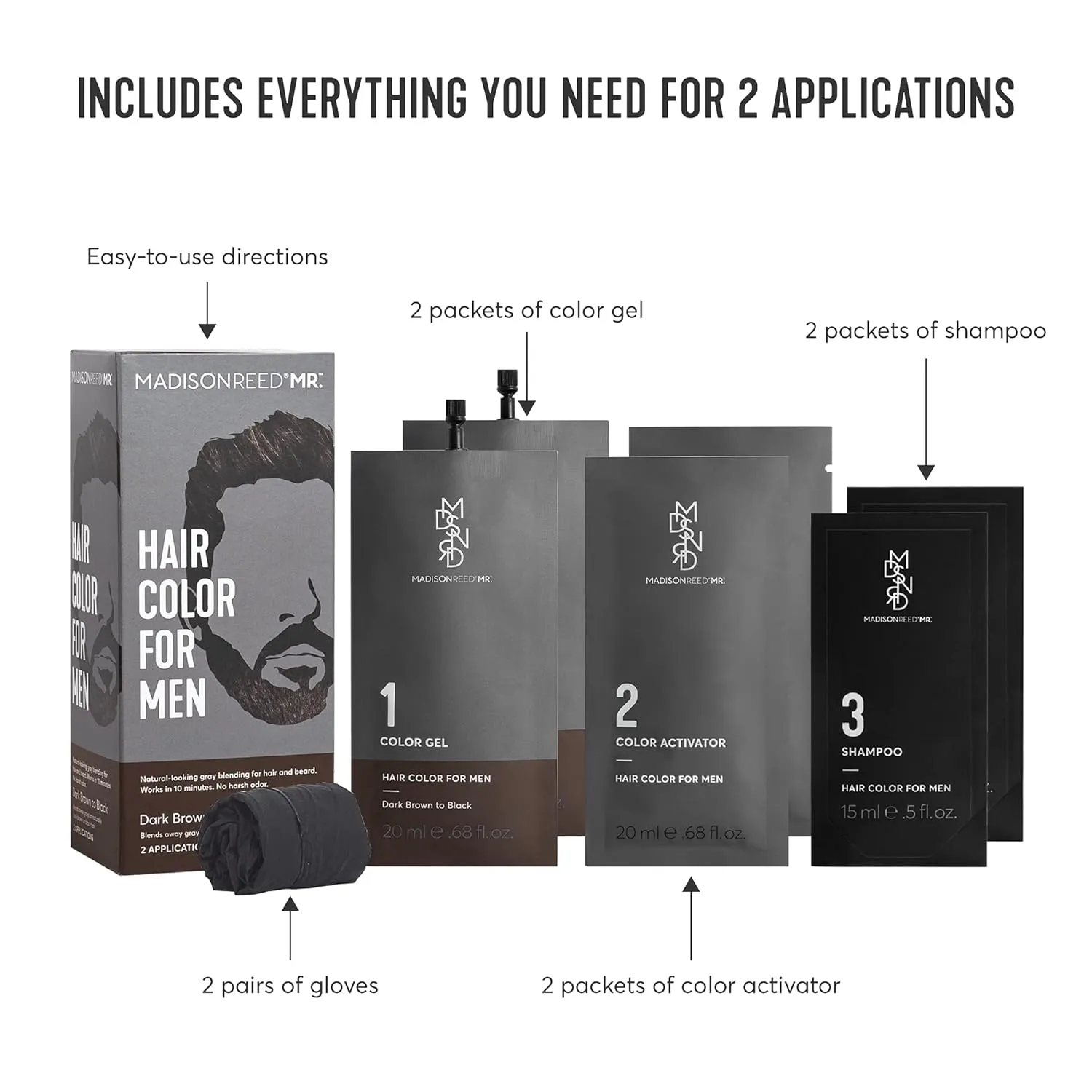 Madison Reed Mr. Hair Color for Men, Dark Brown to Black Demi-Permanent Hair Dye, Reduces Grays in 15 Minutes For Hair & Beard, Nourishing & Strengthening, Keratin & Argan Oil, 2 Applications