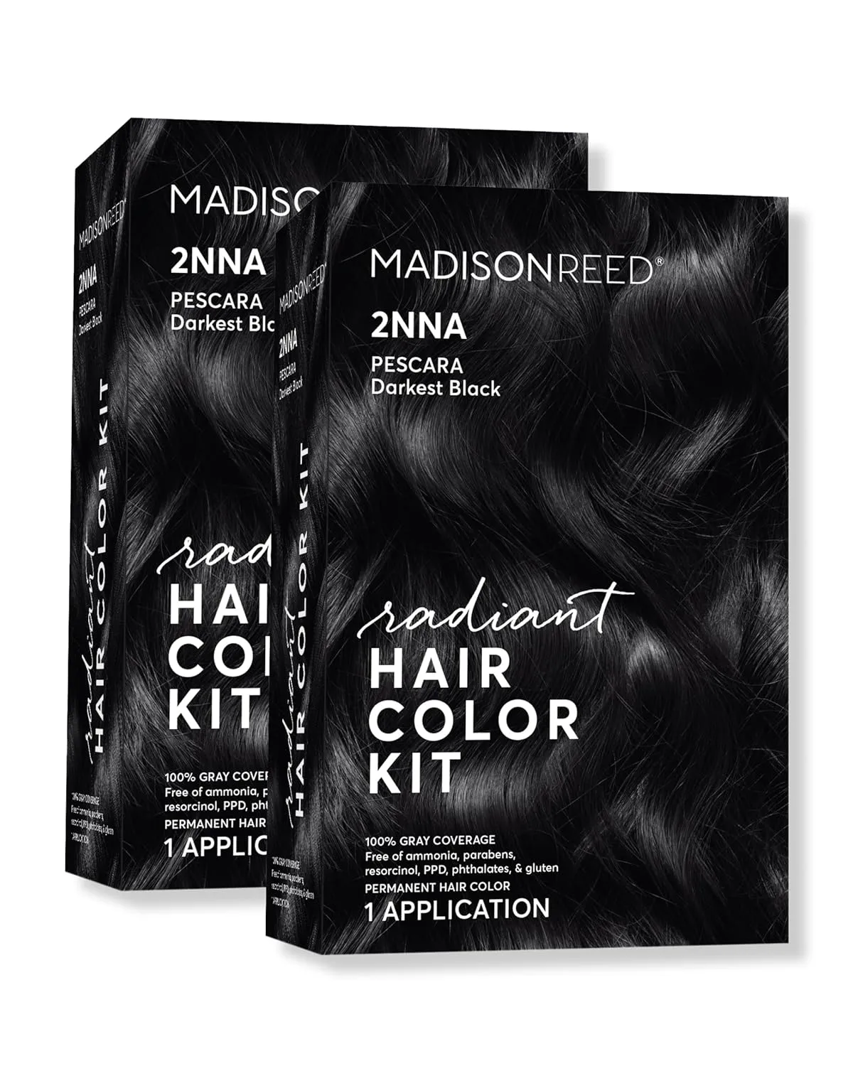 Madison Reed Radiant Hair Color Kit, Blackest Black for 100% Gray Coverage, Ammonia-Free, 2NNA Pescara Black, Permanent Hair Dye, Pack of 2