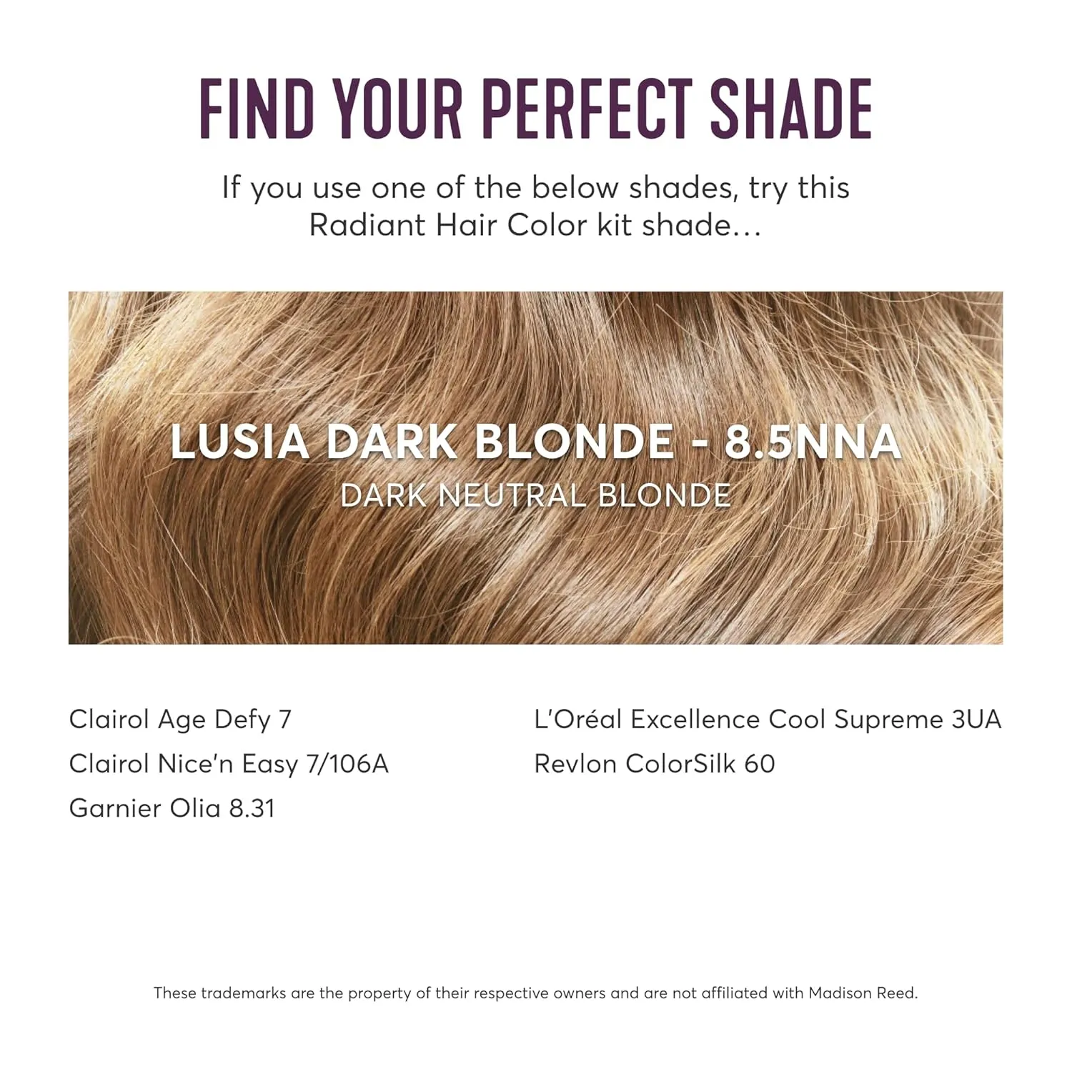 Madison Reed Radiant Hair Color Kit, Dark Neutral Blonde for 100% Gray Coverage of Resistant Gray Hair, Ammonia-Free, 8.5NNA Lusia Dark Blonde, Permanent Hair Dye, Pack of 1