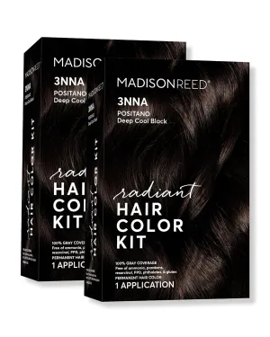 Madison Reed Radiant Hair Color Kit, Darkest Brown Black for 100% Gray Coverage, Ammonia-Free, 3NNA Positano Black, Permanent Hair Dye, Pack of 2
