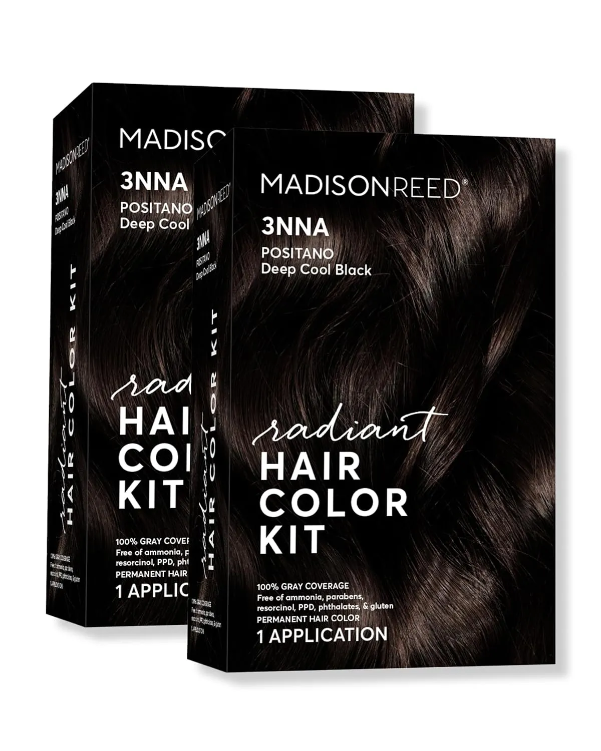Madison Reed Radiant Hair Color Kit, Darkest Brown Black for 100% Gray Coverage, Ammonia-Free, 3NNA Positano Black, Permanent Hair Dye, Pack of 2