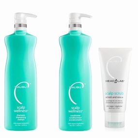 Malibu C Head Lab Scalp Scrub (6 oz)   Scalp Wellness Shampoo & Conditioner Set Duo (33.8oz) - Soothing Gentle Scalp Exfoliator with Activated Charcoal   Nourishing, Restorative Scalp Care Shampoo Set