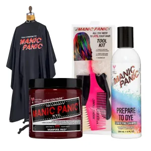 MANIC PANIC Vampire Red Hair Dye Bundle with Hair Dye Tool Kit, Salon Coloring Cape and Prepare to Dye Clarifying Shampoo