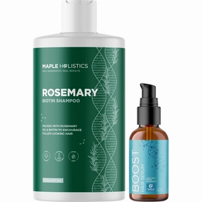 Maple Holistics Rosemary Biotin Hair Serum & Shampoo - Hair Regrowth Bundle with Boost Thickening Serum Featuring Rosemary Peppermint & Black Castor Oil plus Sulfate Free Biotin Shampoo