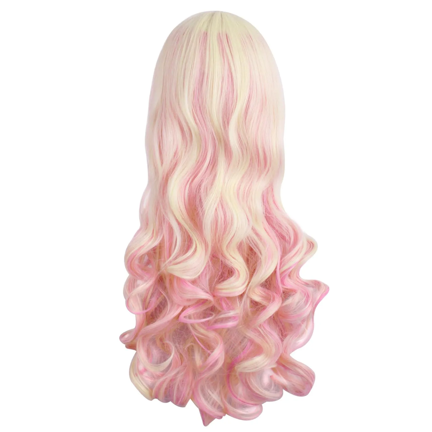 MapofBeauty Multi-color Lolita Long Curly Clip on Ponytails Cosplay Wig (Blonde/Pink)