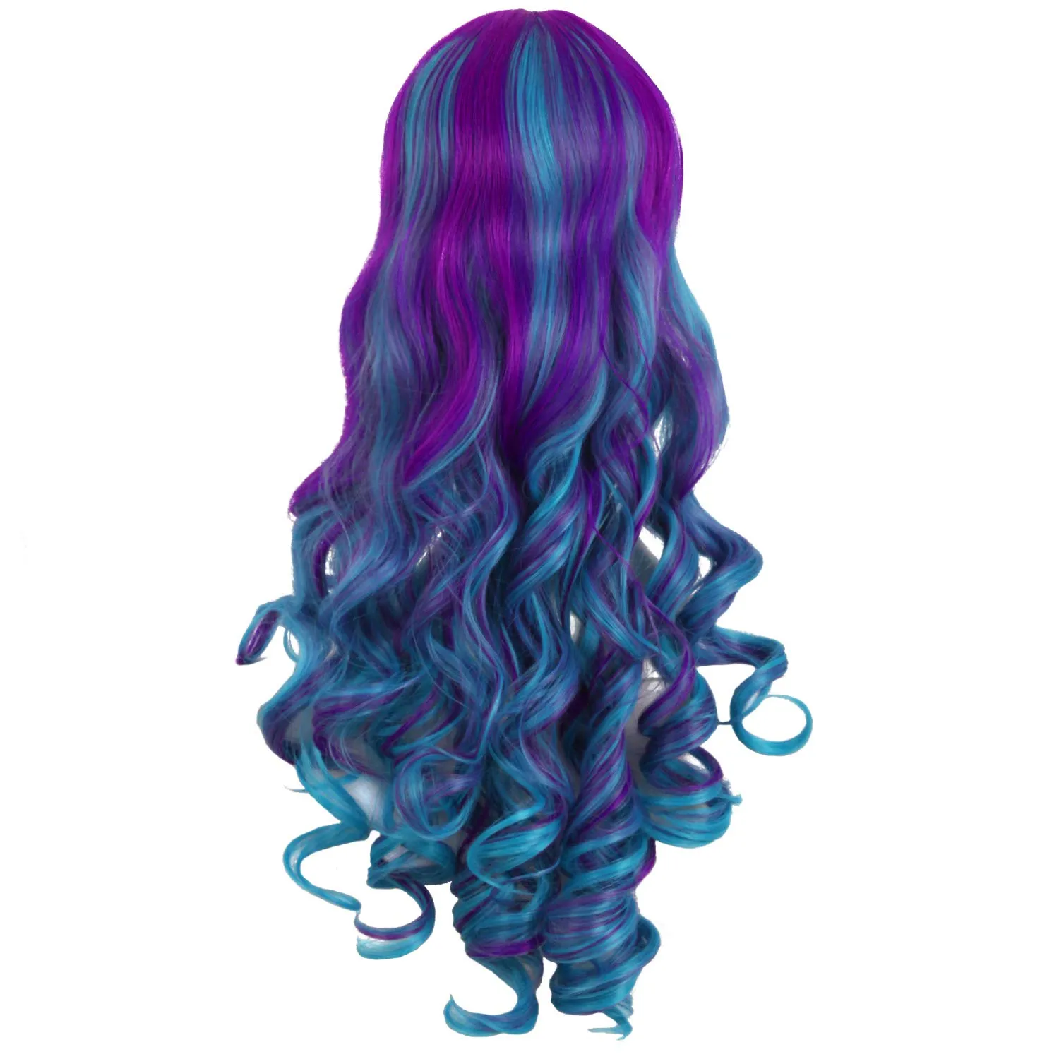 MapofBeauty Multi-color Lolita Long Curly Clip on Ponytails Cosplay Wig (Dark Purple/Cyan Blue)