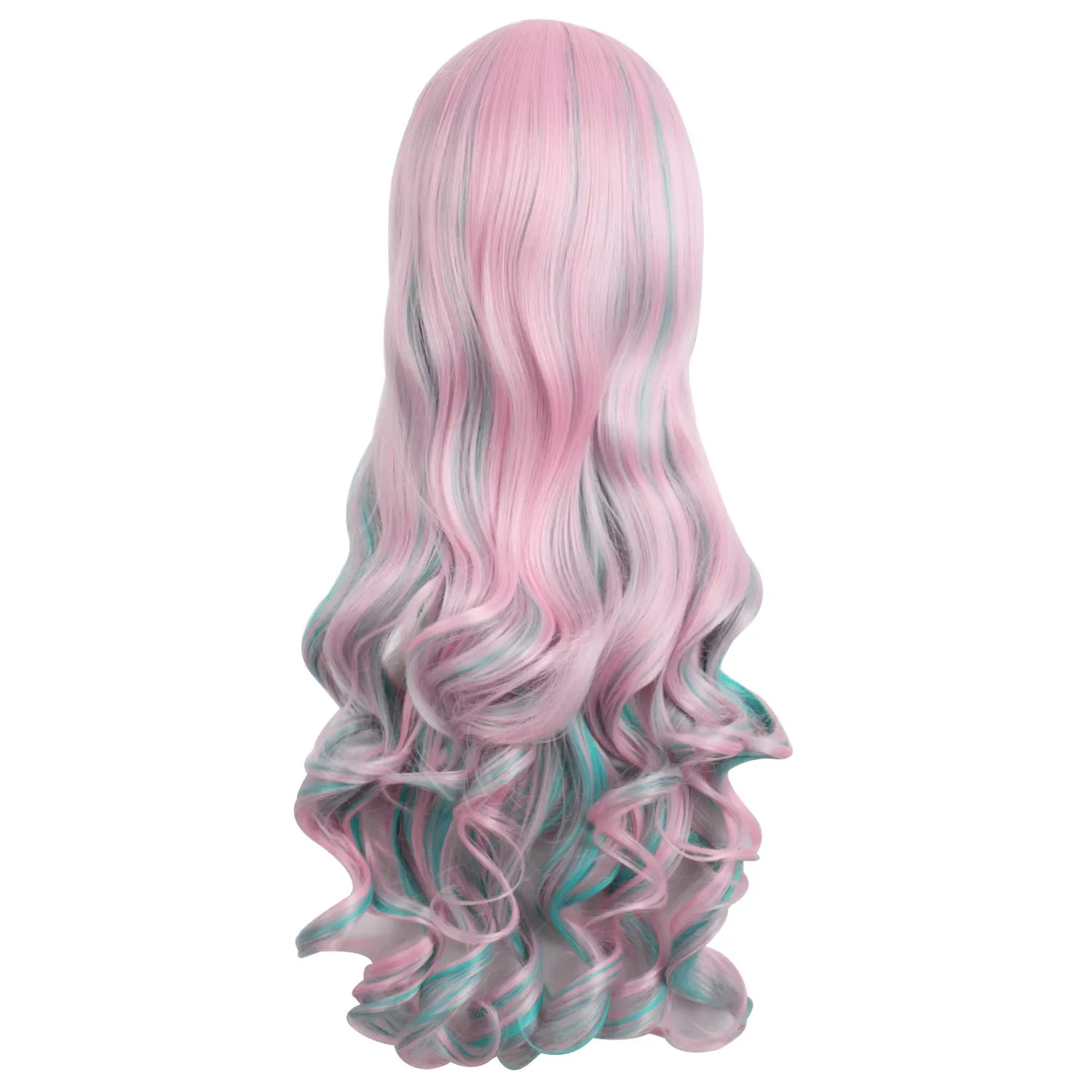 MapofBeauty Multi-color Lolita Long Curly Clip on Ponytails Cosplay Wig (Pink/Blue)