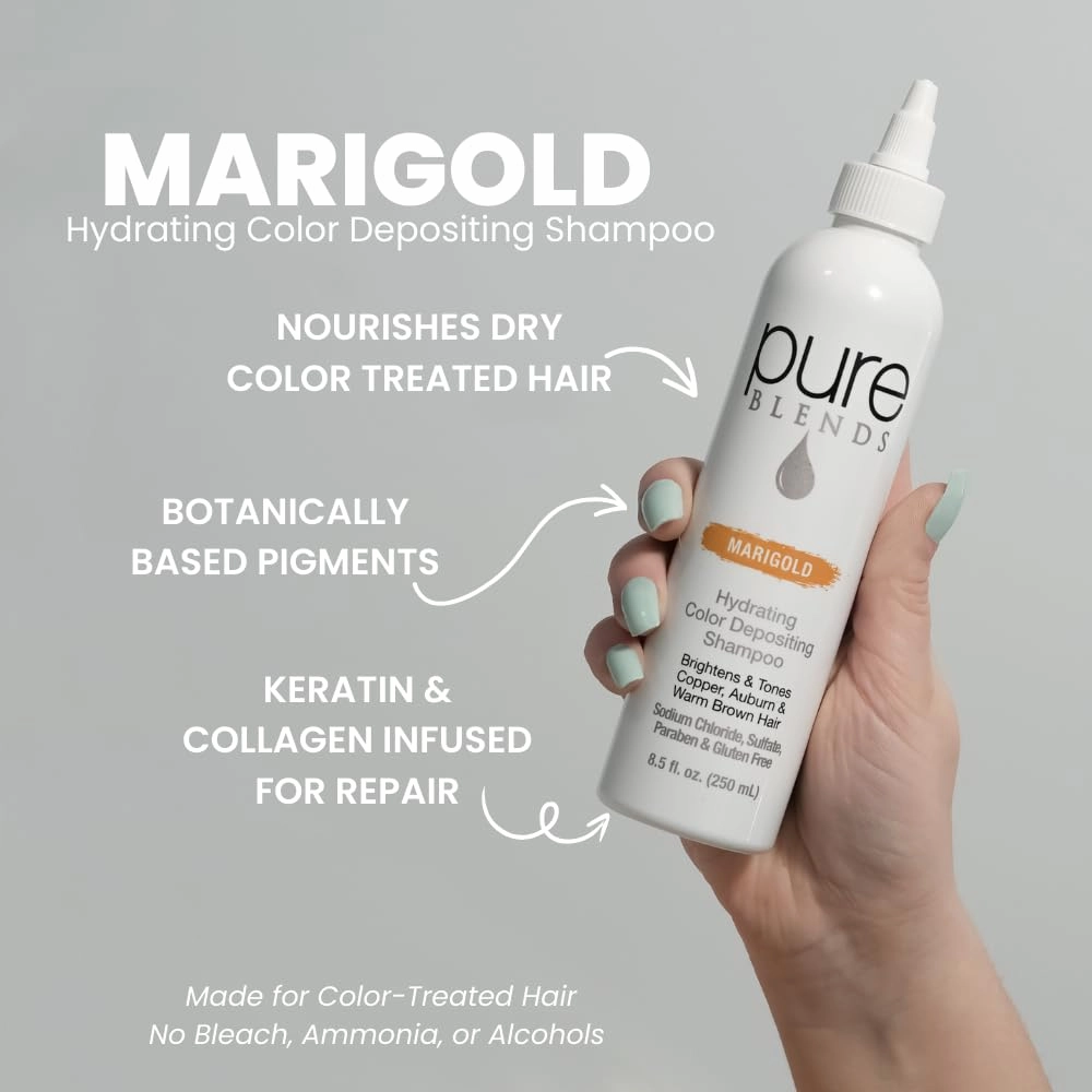 Marigold Hydrating Semi-Permanent Color Depositing Shampoo for Toning and Brightening Faded Color-Treated Hair - Prevents Fade, Extends Color Service (8.5 Oz.)