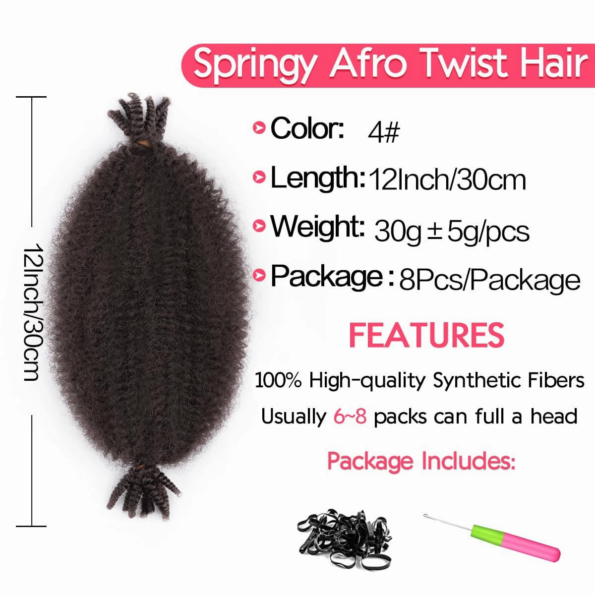 Marley Twist Braiding Hair 12 Inch Pre-separated Springy Afro Twist Hair 8 Packs Marley Hair for Butterfly Soft Locs Afro Spring Twist Hair Extensions (12 Inch,8Pack,#4)
