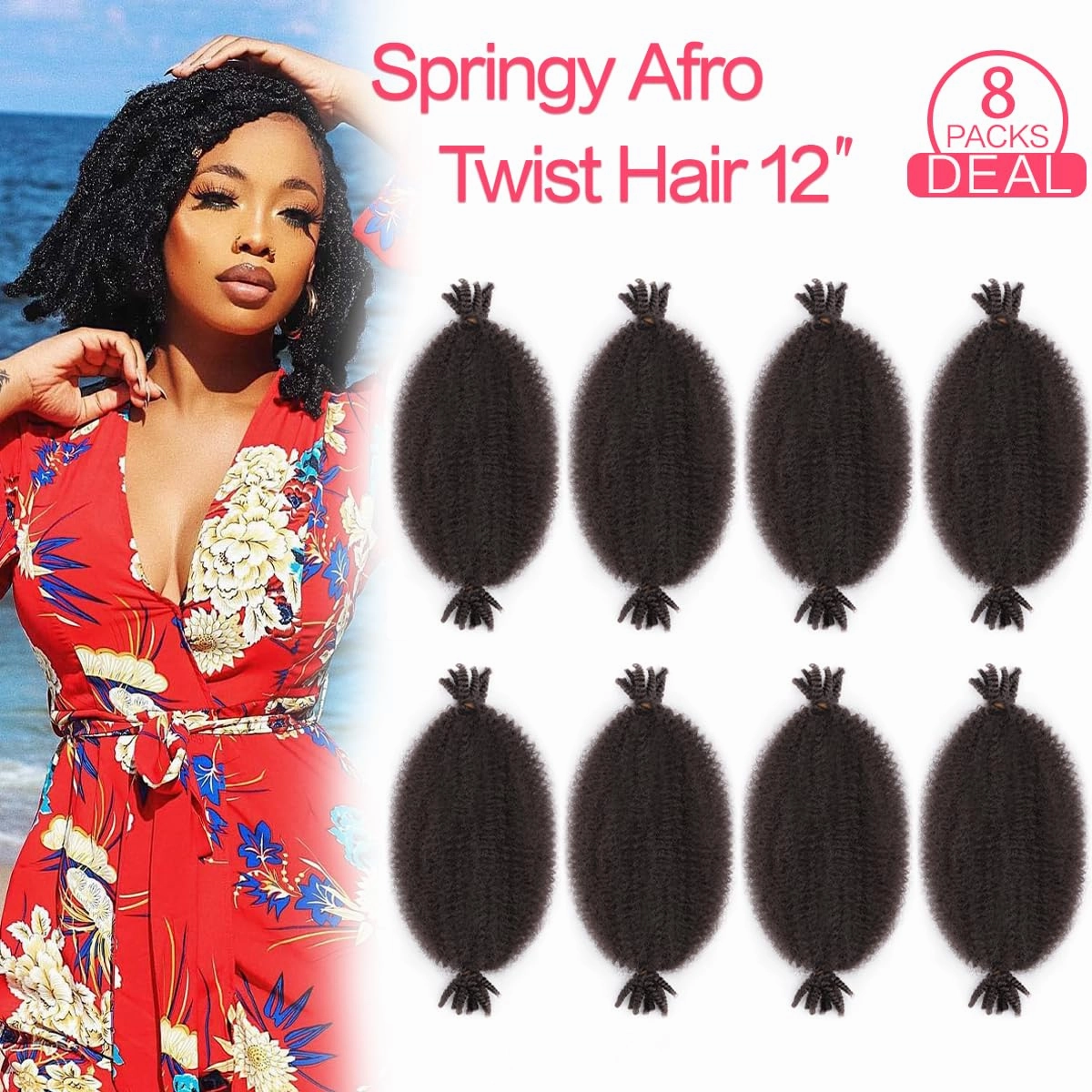 Marley Twist Braiding Hair 12 Inch Pre-separated Springy Afro Twist Hair 8 Packs Marley Hair for Butterfly Soft Locs Afro Spring Twist Hair Extensions (12 Inch,8Pack,#4)