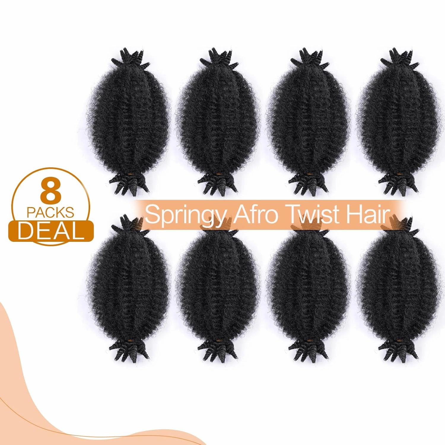 Marley Twist Braiding Hair 8 Inch, Springy Afro Twist Hair Natural Black Mini Twist Hair Spring Twist Hair 8 Packs Soft Locs Kinky Twist Hair Extensions for Black Women (8 Inch,8Pack,1B)