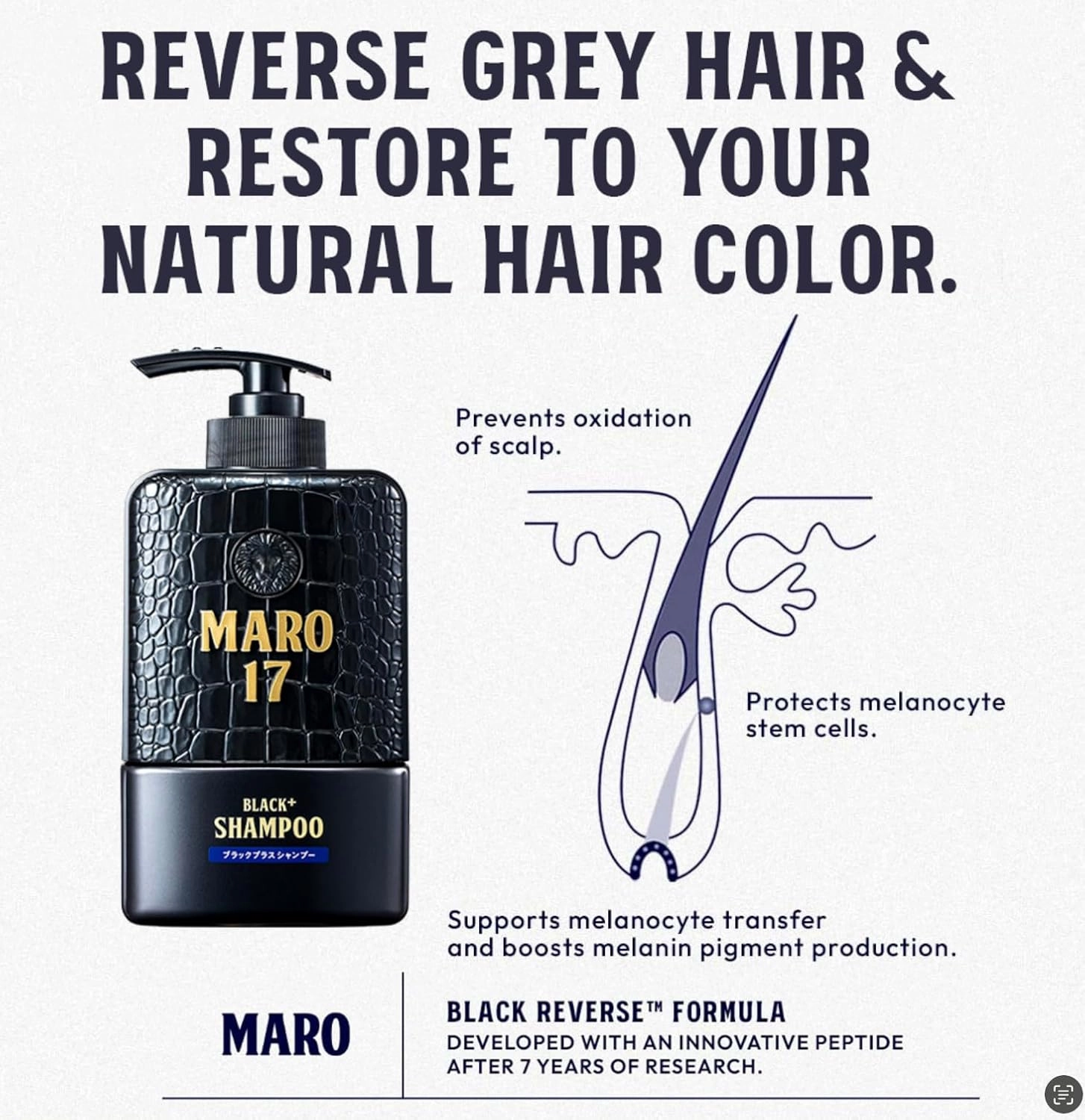 MARO17 Black  Shampoo - Mens Shampoo for Gray Hair Reversal - Sulfate Free   DHT Blocker, Royal Jelly & Collagen for Thicker, Darker Hair - Protects Follicles, Promotes Growth, & Prevents Greying