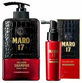 MARO17 Japan's #1 Collagen Shampoo Perfect Wash & Collagen Essence - Deep Cleansing, Declogs Scalp Pores, Eliminates Scalp Irritation & Promotes Thick, Full Hair - Mens Shampoo & Hair Growth Serum Duo