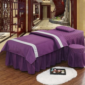 Massage Table Sheet Skirt Sets Beauty Bed Cover 4-Piece Soft Simple Spa Salon Bedspreads Solid Color Beauty Salon Bedskirt with Hole Massage Shampoo Bedding Set Cover Special-Purple-2||70x190cm