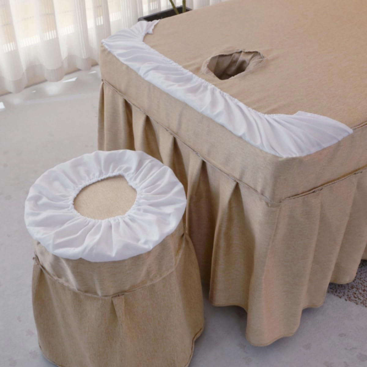 Massage Table Sheet Skirt Sets Beauty Bedspread 7-Piece Luxury Cotton and Linen Beauty Salon Special Massage Bedskirt With Pocket Solid Color Massage Shampoo Bedding Set Bed Cover-Khaki||185*70cm